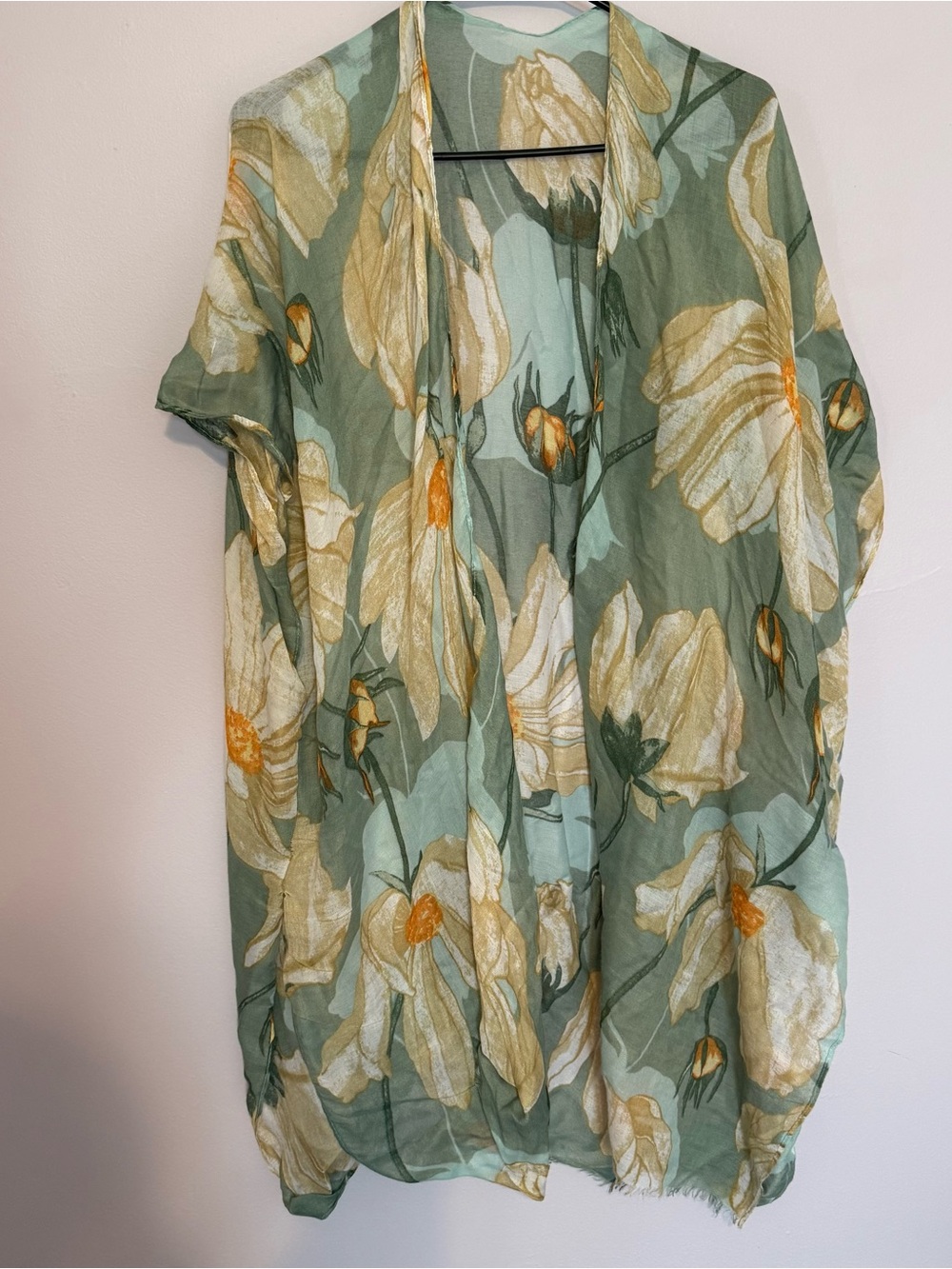 Lightweight Sheer Floral Kimono in Sage Green and Cream